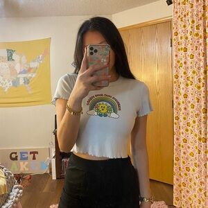 light blue pacsun “create your own sunshine” lettuce hem baby tee